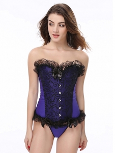 Sexy Purple Corset With Black Ruffled Lace Edging