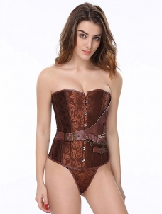 Western Style Cross-Strapped Brown Corset