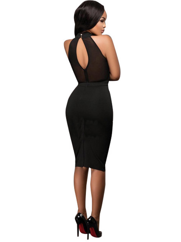Black Elegant Women Fashion Sleeveless Midi Dress