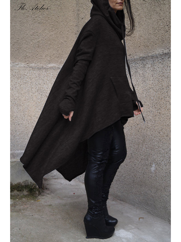 Black Fashion Asymmetrical Hem Pullover Hooodies