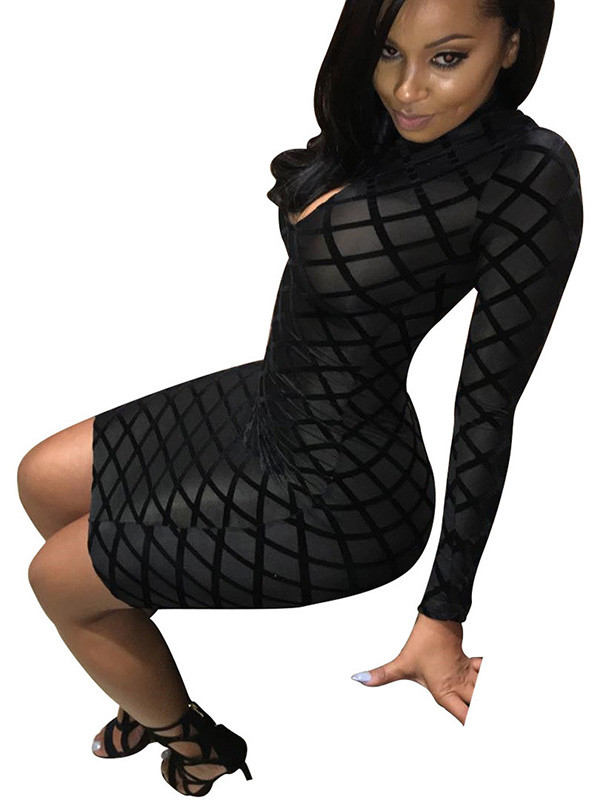 Black Long Sleeves Hollow-out Bodycon Dress