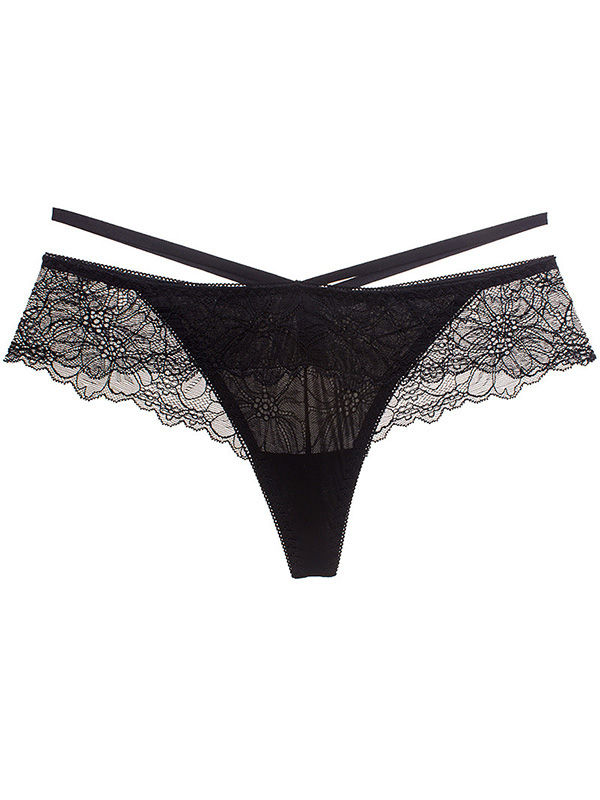 Black One Size Lace Embroidery Panties