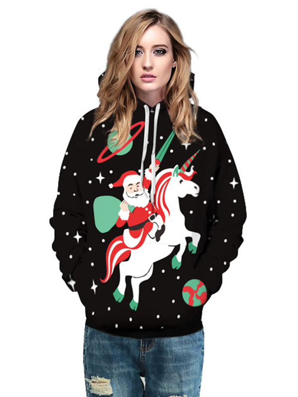 Black S-3XL Loose Pullover Christmas Hoodies