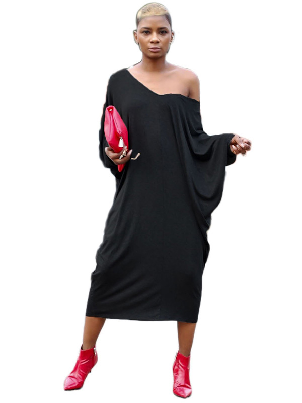 Black V Neck Hollow-out Casual Dress