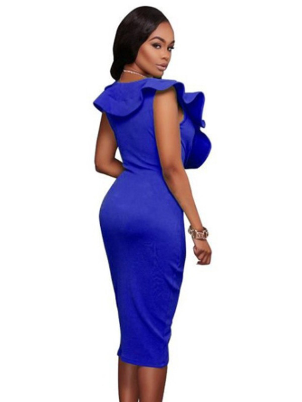 Blue Sexy V Neck Sleeveless Midi Dresses