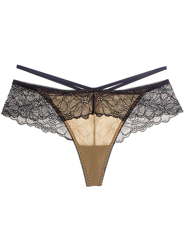 Brown One Size Lace Embroidery Panties