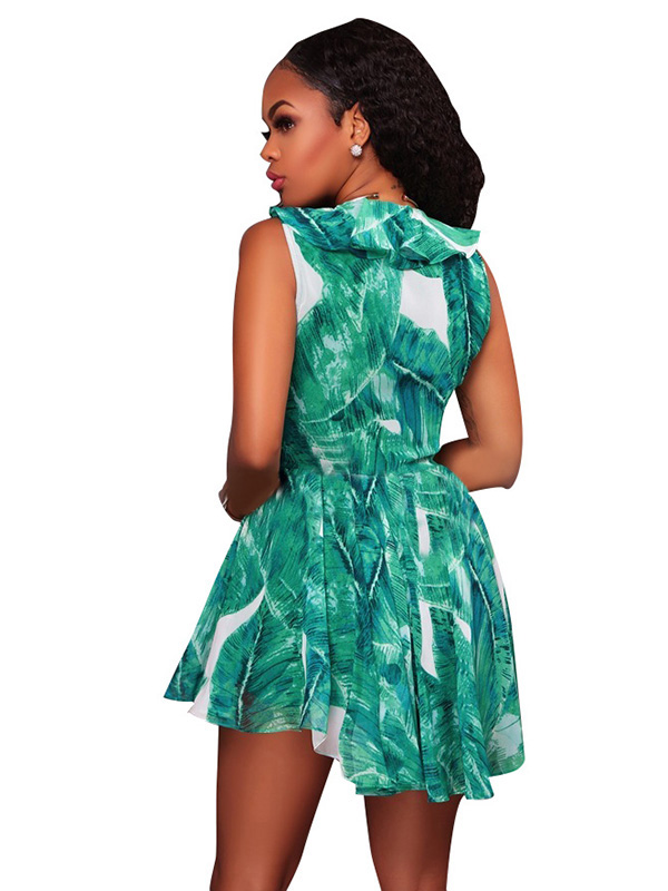 Green S-XL V Neck Sleeveless Casual Dress