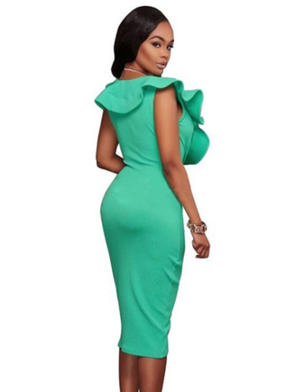 Green Sexy V Neck Sleeveless Midi Dresses