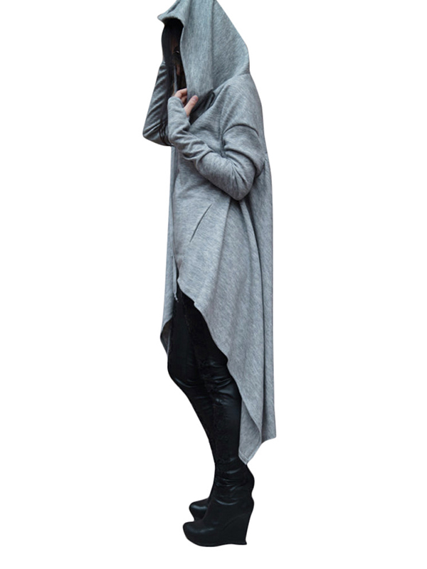 Grey Fashion Asymmetrical Hem Pullover Hooodies