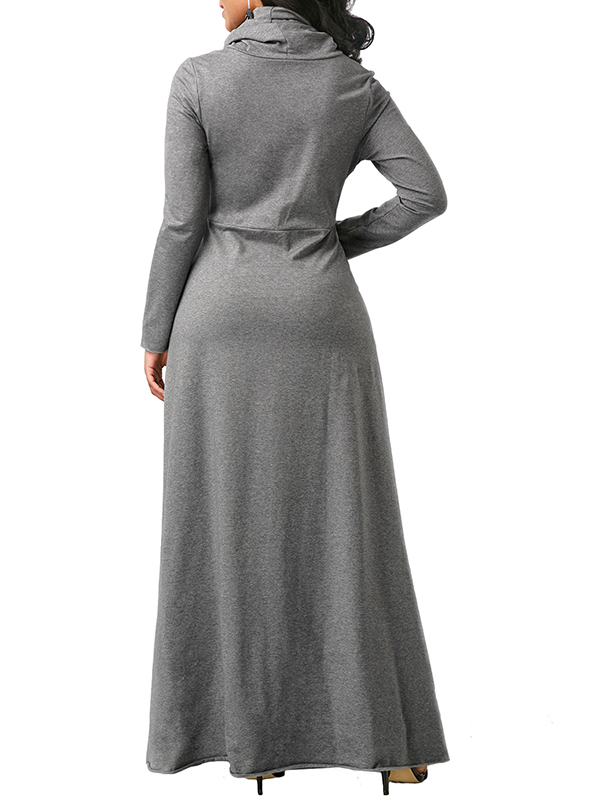 Grey Long Sleeve Cowl Neck Maxi Dress