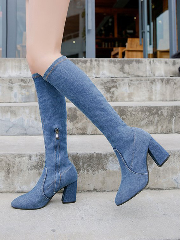 Light Blue Fashion High Heel Jeans Boots