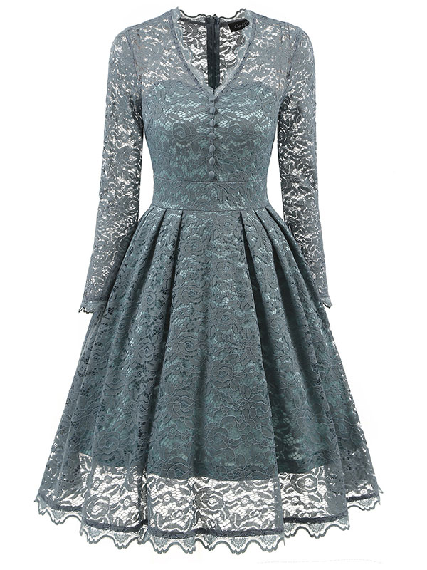 Light Blue Fashion Lace Trim Patchwork Dress
