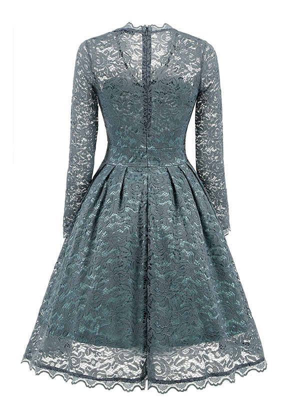 Light Blue Fashion Lace Trim Patchwork Dress