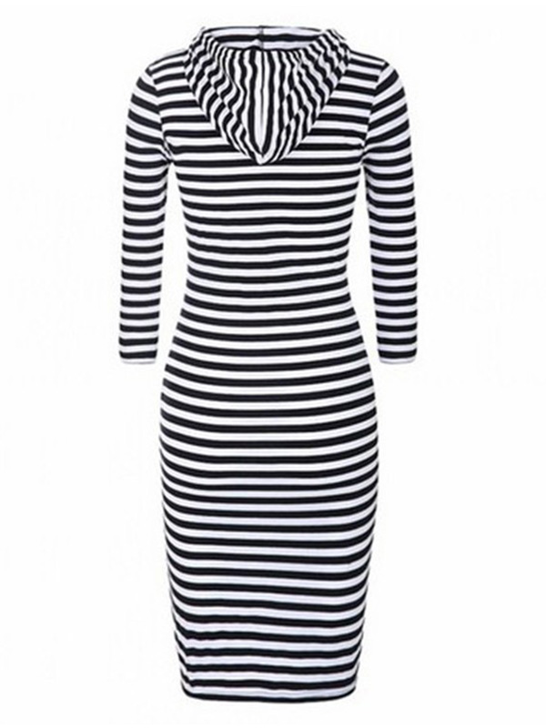 Long Sleeves Stripes Print Pencil Casual Dress 