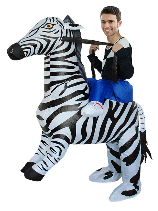 Multicolor One Size Zebra Inflatable Rider Mascot Costume