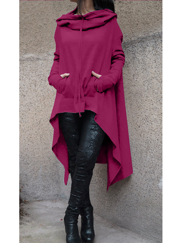 Purple Fashion Asymmetrical Hem Pullover Hooodies