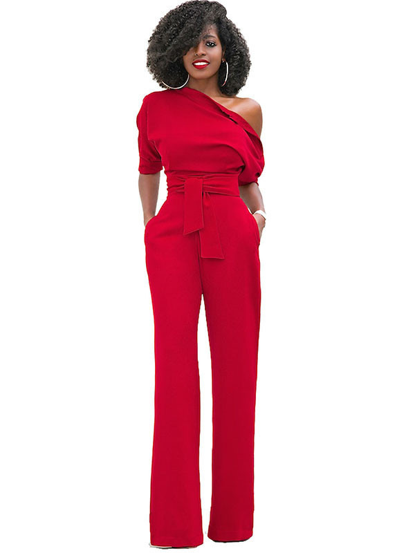 Red Euramerican Navy Knitting Jumpsuits