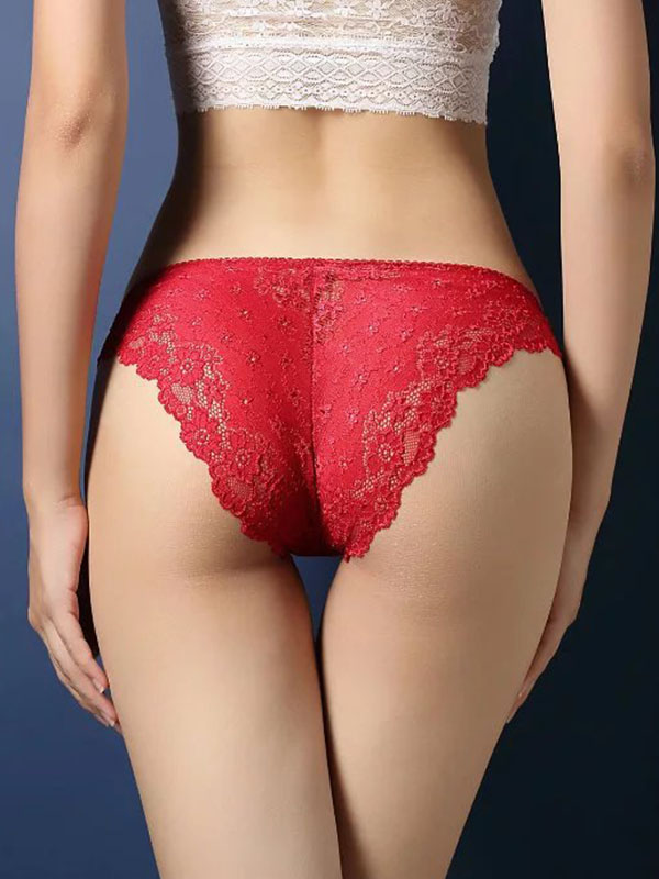 Red One Size Lace Patchwork Panties