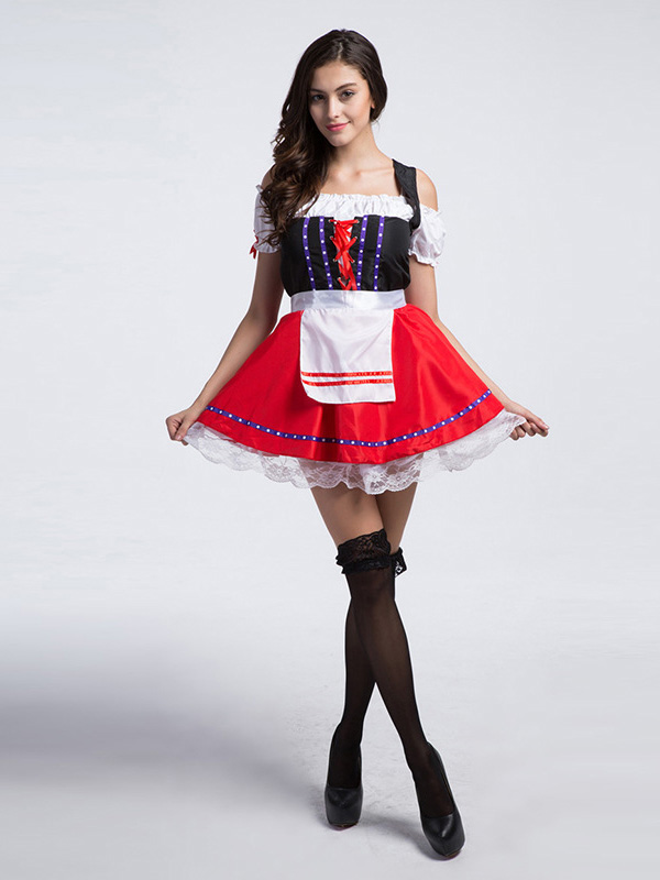 Red One Size Traditional French Maid Costume