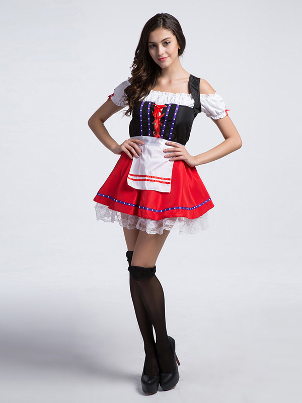 Red One Size Traditional French Maid Costume