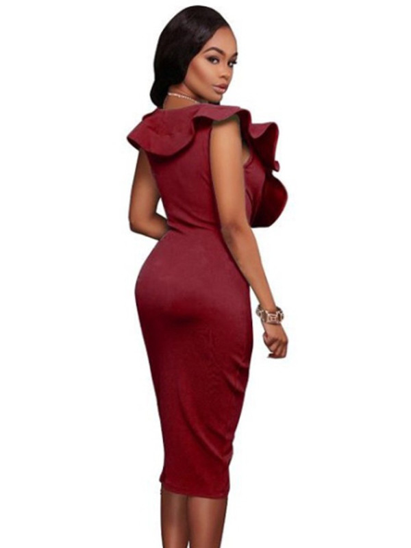 Red Sexy V Neck Sleeveless Midi Dresses