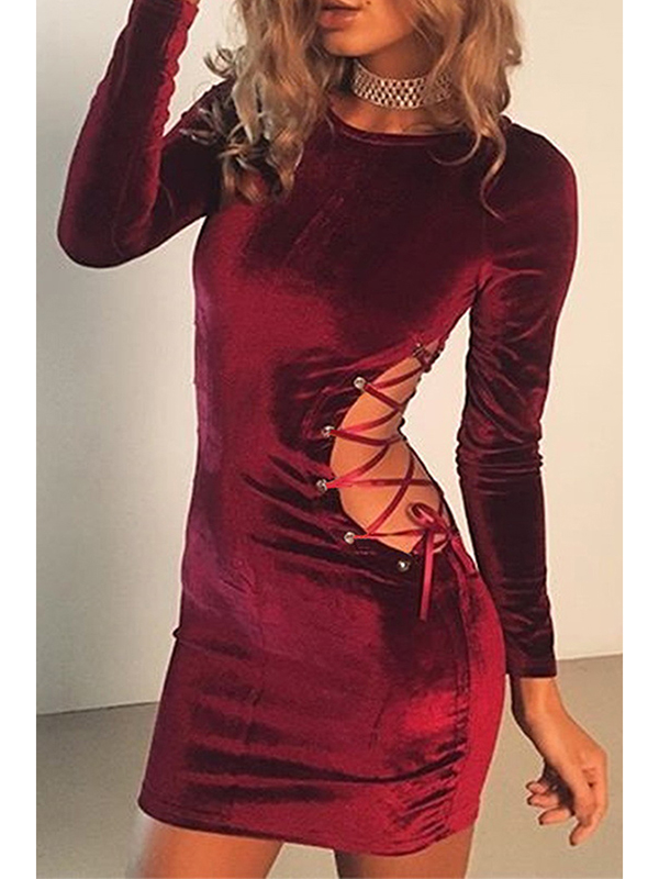 Sexy Round Neck Lace-up Hollow-out Bodycon Dress  