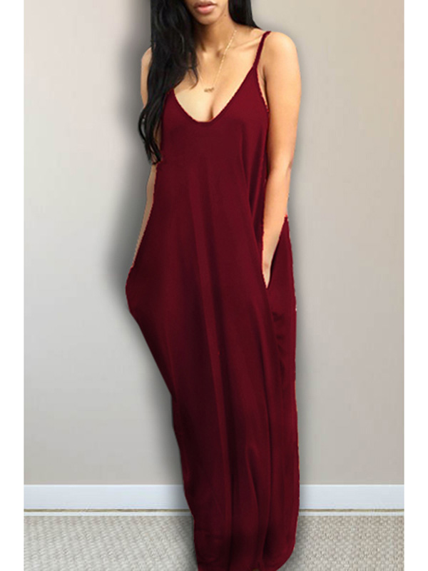 Wine Red Spaghetti Strap Asymmetrical Dress