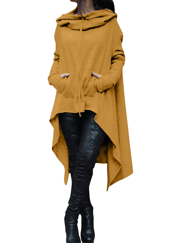 Yellow Fashion Asymmetrical Hem Pullover Hooodies