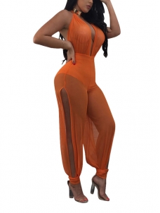  Orange Sexy Sleeveless See-Through Jumpsuits 