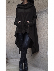 Black Fashion Asymmetrical Hem Pullover Hooodies