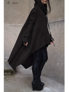 Black Fashion Asymmetrical Hem Pullover Hooodies