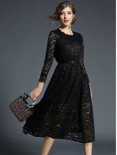 Black Fashion Bell Sleeve Lace Dress