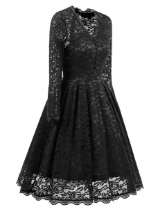 Black Fashion Lace Trim Patchwork Dress