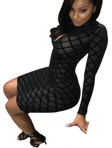 Black Long Sleeves Hollow-out Bodycon Dress
