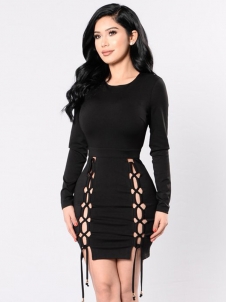 Black S-XL Side Split Bodycon Dress