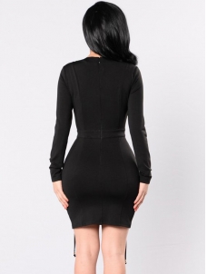Black S-XL Side Split Bodycon Dress