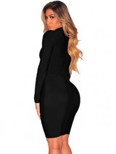 Black Sexy Round Neck Hollow-out Bodycon Dress 