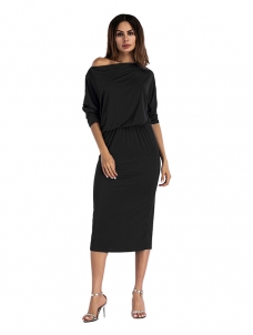 Black Stylish Dew Shoulder Asymmetrical  Dress