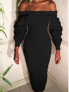 Black Trendy Dew Shoulder Long Sleeves Dress