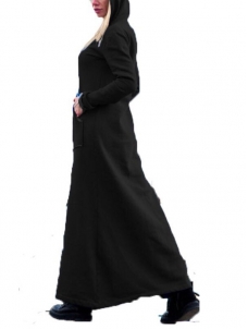Black V Neck Ankle Length Casual Dress