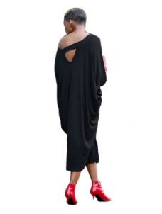 Black V Neck Hollow-out Casual Dress