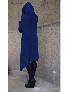 Blue Fashion Asymmetrical Hem Pullover Hooodies