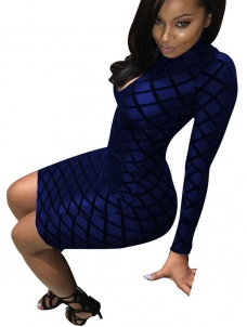 Blue Long Sleeves Hollow-out Bodycon Dress