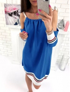 Blue Round Neck Patchwork Loose Casual Dress