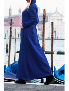 Blue V Neck Ankle Length Casual Dress