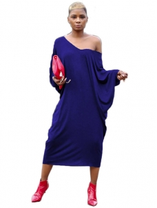 Blue V Neck Hollow-out Casual Dress