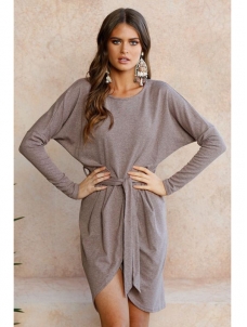 Brown Long Sleeves Asymmetrical Sweater Dress 