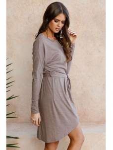 Brown Long Sleeves Asymmetrical Sweater Dress 