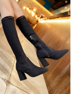 Dark Blue Fashion High Heel Jeans Boots