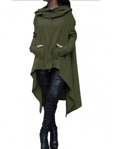 Green Fashion Asymmetrical Hem Pullover Hooodies